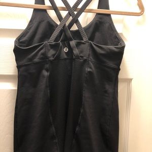 Black lululemon tank with black & gray stripes